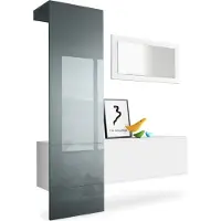 Vladon Garderobe Carlton Set 4, Germany, Garderobenset bestehend aus 1 Garderobenpaneel, 1 Schrankmodul und 1 Wandspiegel, Weiß matt/Grau Hochglanz (156 x 193 x 35 cm)