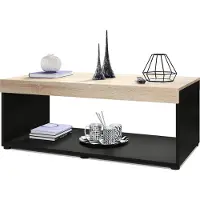 Vladon Couchtisch Pure, Germany, Wohnzimmertisch in Kastenform, Schwarz matt/ Eiche Sägegrau (104 x 40,5 x 58 cm)