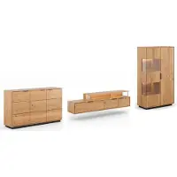 Feldmann-Wohnen Wohnwand Tirano Wohnzimmer-Set Massivholz geölt Ausführung wählbar,Kommode, Lowboard, Vitrine,Eiche Natur