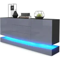 Vladon Sideboard City, Germany, Schwarz matt/Grau Hochglanz inkl. LED - Moderne Kommode für Ihr Wohnbereich (178 x 72 x 38 cm)
