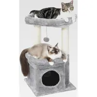 Markenlos Kleiner Katzenbaum, mehrstöckiger Katzenturm mit Sisal-überzogenem Kratzbaum, gemütlicher Katzenwohnung und großer Katzensitzstange für Hauskatzen, Grau
