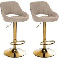 CLP 2er Set Barhocker Milet Stoffbezüge höhenverstellbar drehbar mit Rückenlehnen taupe Material Gestell Metall gold