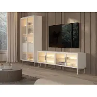 Meble Laski Wohnwand Lumi Kaschmir | Wohnzimmer Set mit TV-Lowboard & Vitrine