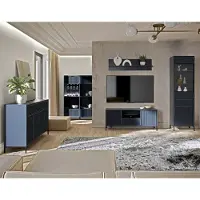Lomadox Wohnwand Indigo blau LAURO-161 modern mit Rillenoptik 5-teilig