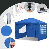 Fiqops Faziango Pavillon 3x3m Faltpavillon mit 4 Seitenwänden Tasche Wasserdicht UV-Schutz 50+ Pop-Up Gartenpavillon Gartenzelt Partyzelt Blau