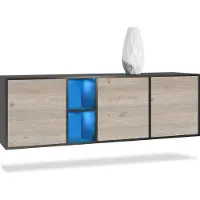 Vladon Kommode Cuba, Germany, Schwarz matt/Eiche Nordic - Modernes Sideboard für Ihr Wohnbereich - (BxHxT) 182x53x35 cm