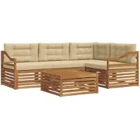 vidaXL Outdoor-Sofagarnitur mit Kissen 5 pcs Natur und Beige