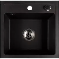 QLS Spülbecken 44x44 cm Granit mit Siphon Bella Schwarz Metallic 1-Becken 11184