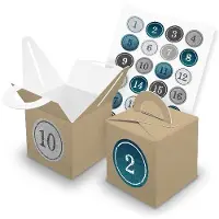 Itenga SET V43 Adventskalender Würfelbox mit Griff Braun + Zahlensticker Z01