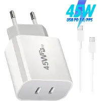 TELEFONMAX 45W Dual USB-C Adapter für Samsung Galaxy mit Usb C Ladekabel SuperSchnellladegerät für Galaxy S26 S25 S24 S23 A56 A36 A35 Tab A11 A9 uvm
