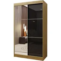Masseno Schiebetürenschrank VITALE 120 cm Kleiderschrank Schlafzimmer Schrank 2-türig mit Spiegel und Lacobel Eiche Artisan