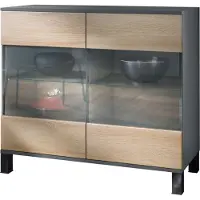 Vladon Kommode Bari V3, Moderner Küchenschrank mit 2 großen Glastüren inkl. RGB Beleuchtung Anthrazit matt / Eiche sägerau (92,5 x 84.5 x 35)