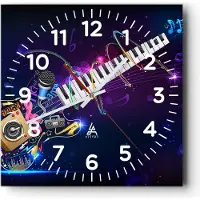 ARTTOR Wanduhr - Quadrat - Glasuhr - Gitarre Instrument Musik Notiz - 30x30cm - Schleichendes Uhrwerk - Lautlos - zum Aufhängen bereit - Dekoration Modern - Wanddekoration aus Glas - C4AC30x30-2724