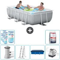 Intex Rechteckiges Prisma-Rahmen-Schwimmbecken – 300 x 175 x 80 cm – Grau – inklusive Pumpe – Leiter Abdeckung - Salzwassersystem - Filter - Poolsalz