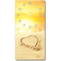 Tulup Wanduhr aus Glas – 30x60 cm - Glasbild - Glasuhr - Gehärtetes Glas -Herz am Strand