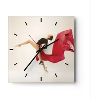 ARTTOR Wanduhr - Quadrat - Glasuhr - Ballerina Tanz Rot - 40x40cm - Schleichendes Uhrwerk - Lautlos - zum Aufhängen bereit - Dekoration Modern - Wanddekoration aus Glas - C3AC40x40-4437