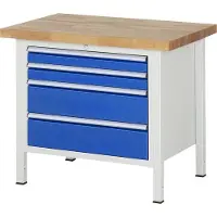 RAU Werkbank mit 4 XL Schubladen - Vollauszug - 90:2 / 180:2 - höhenverstellbar 840-1.040 mm - 1.000 x 700 mm (BxT) - Traglast 1.250 kg - Buche