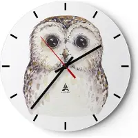 ARTTOR Wanduhr - Rund - Glasuhr - Eule Waldkauz Grafik - 30x30cm - Schleichendes Uhrwerk - Lautlos - zum Aufhängen bereit - Dekoration Modern - Wanddekoration aus Glas - C3AR30x30-4229