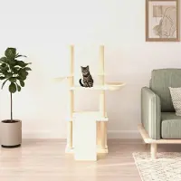 Markenlos Innenbereich Aktivitätskratzbäum mit Sisal-Kratzsäulen Creme 95x47,5x133 cm Katzen-Spielplatz mit Plattformen Tätigkeitsbereich für Haustiere Kratzen Klettern Alles-in-einem-Kratzbaum
