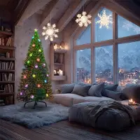 YARDIN Künstlicher Weihnachtsbaum mit Beleuchtung 240cm - LED Tannenbaum Christbaum Dekobaum mit Schneeflocken Glasfaser-Farbwechsel (240cm, Bunte Glasfaser mit Schneeflocken)