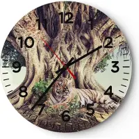 ARTTOR Wanduhr - Rund - Glasuhr - Tiger Wild Baum - 30x30cm - Schleichendes Uhrwerk - Lautlos - zum Aufhängen bereit - Dekoration Modern - Wanddekoration aus Glas - C4AR30x30-5124