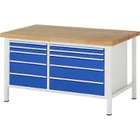 RAU Werkbank mit 5 L, 5 XL Schubladen - Vollauszug - 60:4 / 120:2 / 150:4 - 840 x 1.500 x 900 mm (HxBxT) - Traglast 1.250 kg - Buche