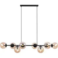 Light11 HOME Siena Schwarze Hängelampe 8 Flache Honigfarbige Lampenschirme E14