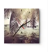 ARTTOR Wanduhr - Quadrat - Glasuhr - Meer Palme Wasser - 40x40cm - Schleichendes Uhrwerk - Lautlos - zum Aufhängen bereit - Dekoration Modern - Wanddekoration aus Glas - C3AC40x40-3634