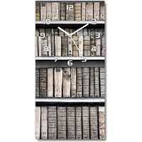 Tulup Wanduhr aus Glas – 30x60 cm - Glasbild - Glasuhr - Gehärtetes Glas -Bücherregal