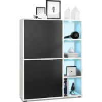 Vladon Highboard Schrank Anrichte Cuba mit 8 Fächern, Germany, Korpus in Weiß matt / Fronten in Schwarz matt, mit RGB LED Beleuchtung