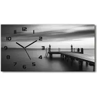 Tulup Wanduhr aus Glas – 60x30 cm - Glasbild - Glasuhr - Gehärtetes Glas - schwarze-zeiger - Pier am See