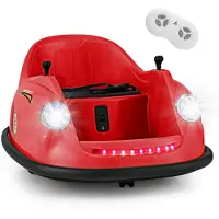 Goplus 12V Autoscooter Kinder, Elektro Bumperauto mit Fernbedienung, 360-Grad-Drehung, LED-Lichter & Musik, Rot