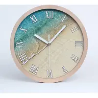 Tulup Holzuhr 25fi cm wanduhr - weiße Spitzen - Wellen am Strand