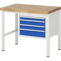 RAU Werkbank mit 4 Schubladen - Teilauszug - 60:1 / 90:2 / 120:1 - höhenverstellbar 840-1.040 mm - 1.000 x 700 mm (BxT) - Traglast 1.250 kg - Buche