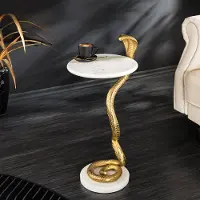 Invicta riess-ambiente Beistelltisch WILDLIFE COBRA 65cm weiß gold Marmor Schlangen-Skulptur rund