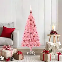 vidaXL "Schlussverkauf" Weihnachtsbaum(1 pc) - Kunstbaum/Tannenbaum - mit 150 LEDs mit Ständer Rosa 120 cm PVC C7666