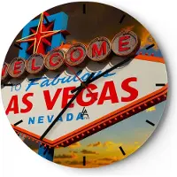 ARTTOR Wanduhr - Rund - Glasuhr - Amerika bestimmungsort las vegas - 30x30cm - Schleichendes Uhrwerk - Lautlos - zum Aufhängen bereit - Dekoration Modern - Wanddekoration aus Glas - C3AR30x30-2594