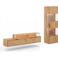 Feldmann-Wohnen Wohnwand Tirano Wohnzimmer-Set Massivholz geölt Ausführung wählbar,Hängevitrine, Lowboard,Eiche Natur