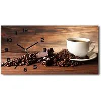 Tulup Wanduhr aus Glas – 60x30 cm - Glasbild - Glasuhr - Gehärtetes Glas - schwarze-zeiger - Kaffee und Schokolade