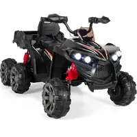 Goplus 12V Kinder Elektroquad ATV, Kinderquad mit LED-Scheinwerfer & Rücklicht, Musik, Bremse, Kindefahrzeug mit 6 stoßdämpfenden Rädern & Slow-Start-Funktion für Kinder ab 3 (Schwarz)