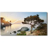 Tulup Wanduhr aus Glas – 60x30 cm - Glasbild - Glasuhr - Gehärtetes Glas - weisse-zeiger - Baum durch das Meer