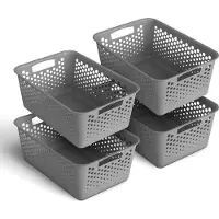 HOPEG GmbH 4 Stück Aufbewahrungskorb 10L mit Griffen - BPA-Frei - Organizer ( 37 x 26 x 17 cm / Anthrazit ) - Körbchen für Bad Küche Schlafzimmer, Haushaltskorb