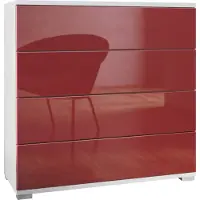 Vladon Kommode Pavos V3, Sideboard mit 4 Schubladen Weiß matt/Bordeaux Hochglanz (76 x 76 x 35 cm)