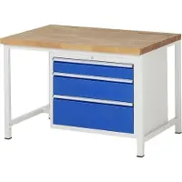 RAU Werkbank mit 3 XL Schubladen - Teilauszug - 120:1 / 180:1 / 240:1 - 840 x 1.250 x 900 mm (HxBxT) - Traglast 1.250 kg - Buche