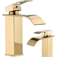 ARI Waschbeck armatur, Wasserhahn Bad Waterfall, Arbeitsplatte, Golden, Hochdruck, mit Regulierung von Wasserfluss und Wassertemperatur