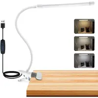 Zelurxx Tragbares Nachtlicht mit Clip, Schreibtischlampe, USB-Klemmlampe mit Kabel, Leselampe, Bettklemme, 3 Farbwechsel & 10 Helligkeiten, Flexibel, Weiß