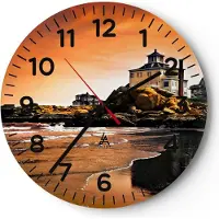 ARTTOR Wanduhr - Rund - Glasuhr - Felsen Meer Sonnenuntergang Architektur - 30x30cm - Schleichendes Uhrwerk - Lautlos - zum Aufhängen bereit - Dekoration Modern - Wanddekoration aus Glas - C4AR30x30-1179