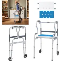NaiZy Gehbock Klappbarer aus Aluminium, Gehhilfen mit 2 Rädern und Ergonomische Griff, Gehbock 8 Gang HöHenverstellung mit Abnehmbarem Sitz, MobilitäTshilfen Rutschfest Stabil Gehhilfe für Senioren