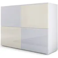 Vladon Sideboard Rova, Germany, Kommode mit 4 Türen, Weiß matt/Weiß Hochglanz/Creme Hochglanz (92 x 72 x 35 cm)