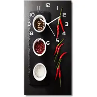 Tulup Wanduhr aus Glas – 30x60 cm - Glasbild - Glasuhr - Gehärtetes Glas -Gewürze und Paprika